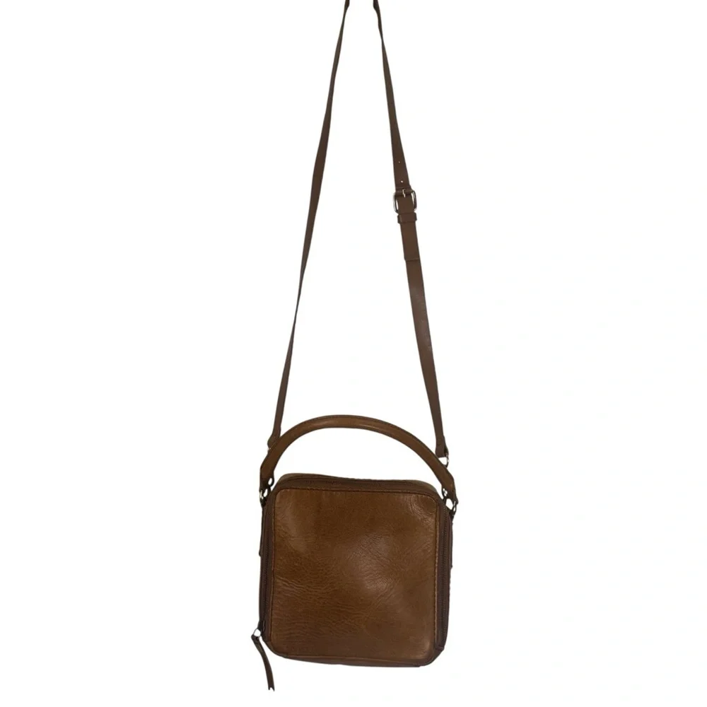 Madewell Leather Square Satchel Bag Shoulder Crossbody Zip Satchel Minimalist - Picture 2 of 16